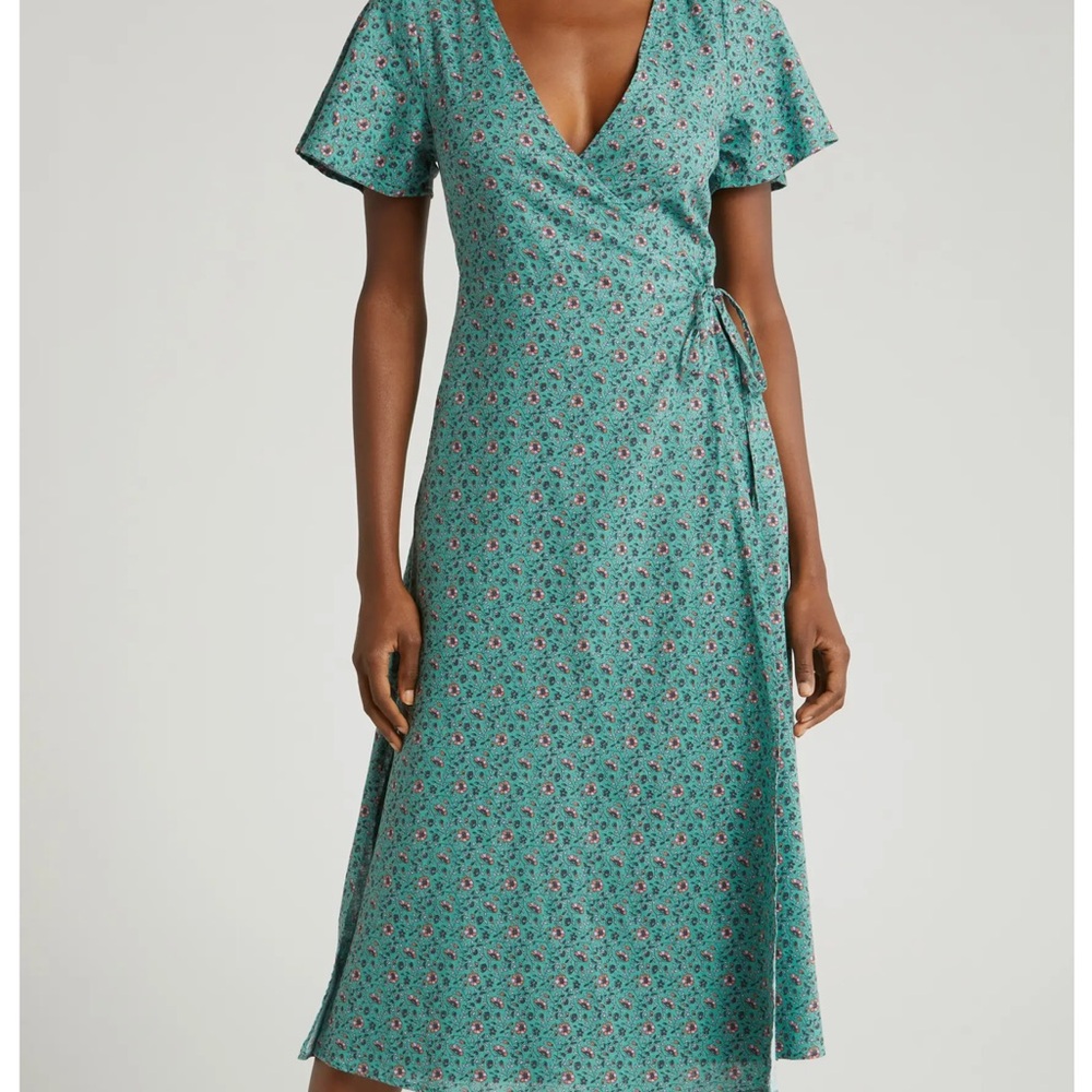 Marine Layer Green and White Midi Wrap Skirt